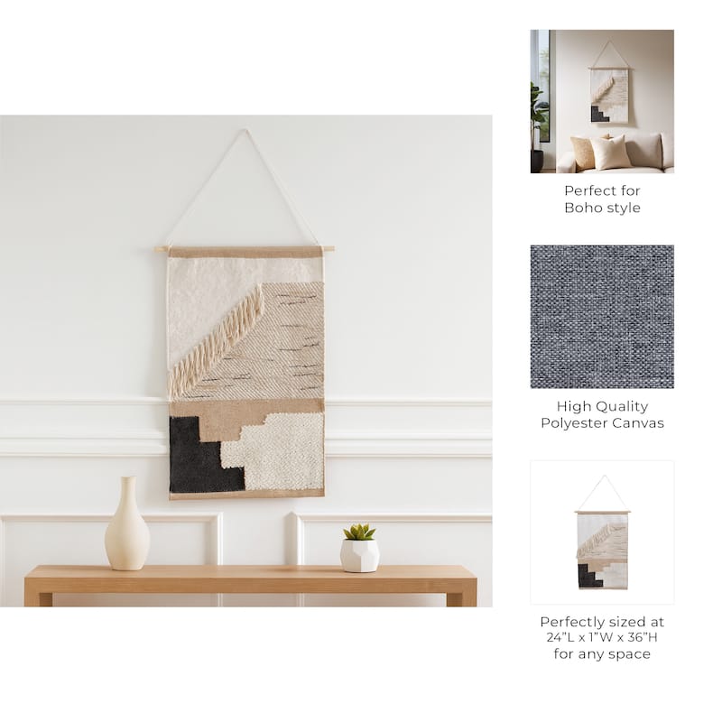 Boho Canvas Wall Hanging with Woven Cotton and Polyester