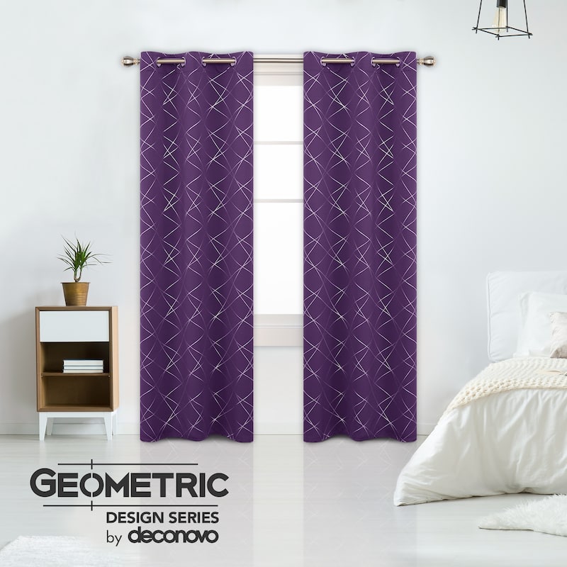 Deconovo Silver 42 Inch Geometric Curtain Panel Pair(2 Panel) - 42x95 Inch - Purple Grape