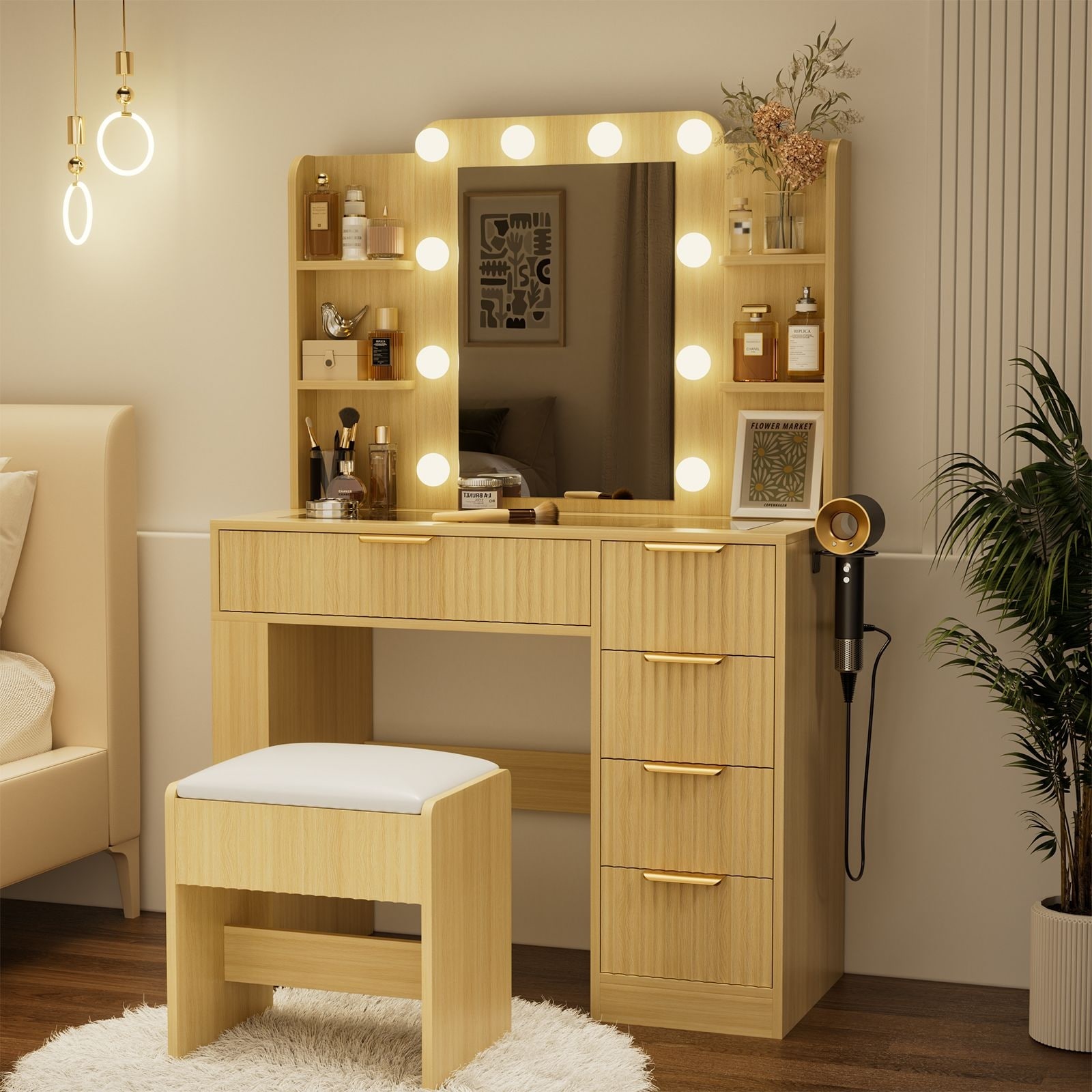 Meyreso Vanity Set With Lighted Mirror