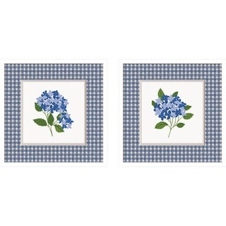 Blue Hydrangea Gingham Faux Mat 2 Piece Framed Wall Art Print Set by Gingiber