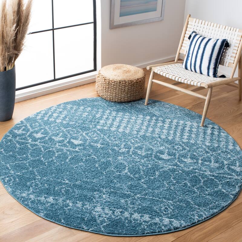 SAFAVIEH Tulum Ethelyn Rustic Moroccan Boho Tribal Rug - 6'7" Round - Turquoise/Blue - Runner/Round