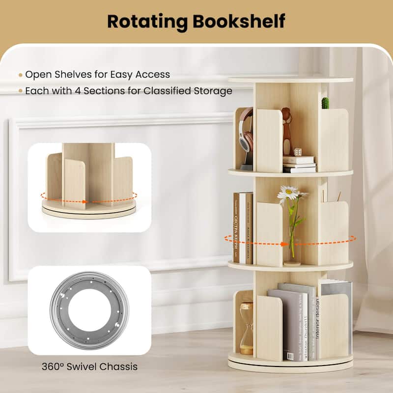 Costway 1/2 PCS 3-Tier Rotating Bookshelf 360° Display Rack with - See Details