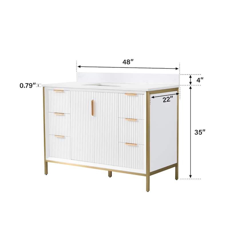 35''H Solid Wood Bathroom Vanity With Carrera White Quartz Top and Sink,White