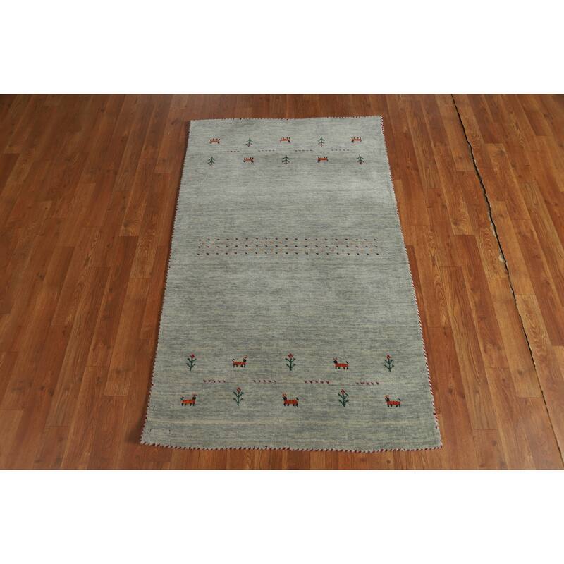Hand Knotted Oriental 100% Wool Carpet Tribal Animal Pictorial Green Gabbeh Area Rug - 4' 11'' X 3' 0''
