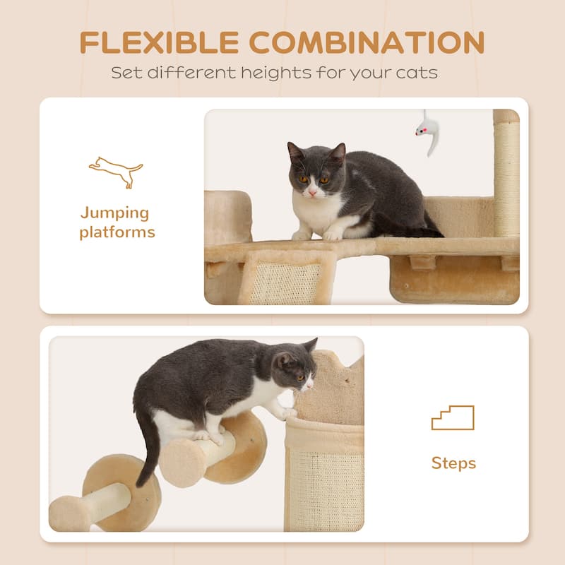 PawHut 4pc Corner Design Cat Wall Shelf for Indoor Cats, Beige