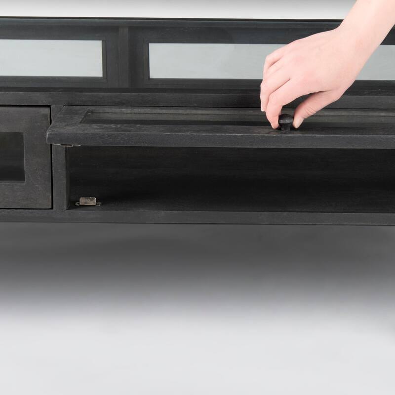 Arelius Dark Brown Solid Wood w/ Black Iron Base Rectangular Display Coffee Table - 48"L x 28"W x 15"H