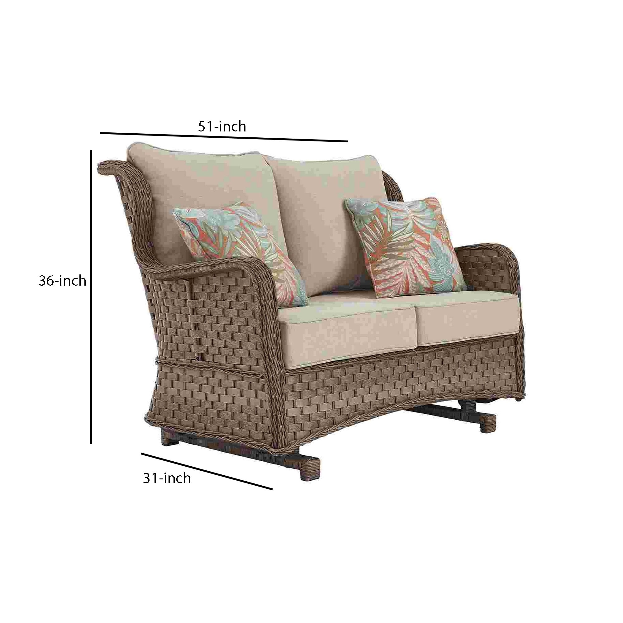 Outdoor Loveseat with Woven Wicker and Glider Base Brown On