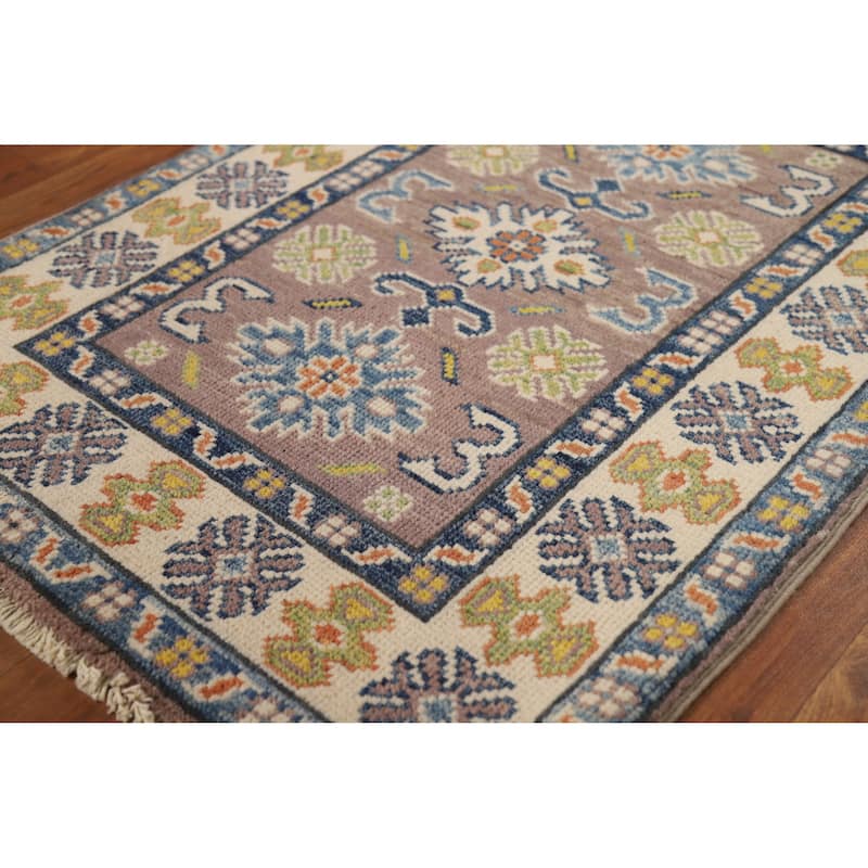 Traditional Kazak Oriental Rug Handmade Grey Wool Carpet - 2'0"x 3'0"