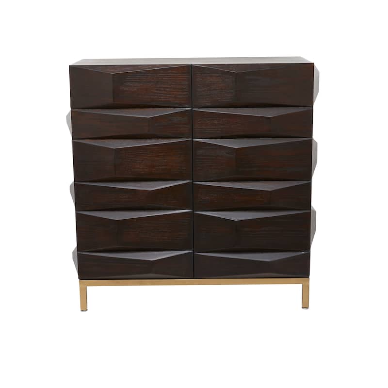 Wooden Geometric 2 Door Cabinet - Dark Brown - Roche River Decor