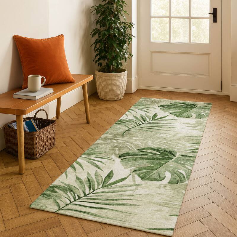 Premium Washable Super Soft Tropical Floral Mayfield Rug - Aloe - 2'3" x 7'6"