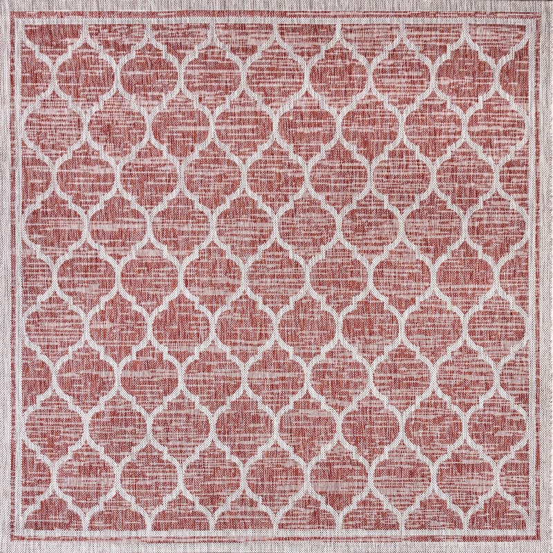 JONATHAN Y Zinnia Textured Weave Indoor/Outdoor Area Rug - 6' Square - Red/Beige