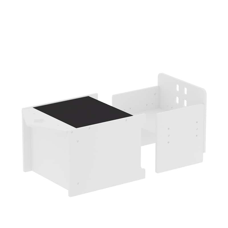 White Kids Table and Chair Set 2 in 1 Convertible Design with Writable Board Adjustable Height Durable MDF for Study and Play