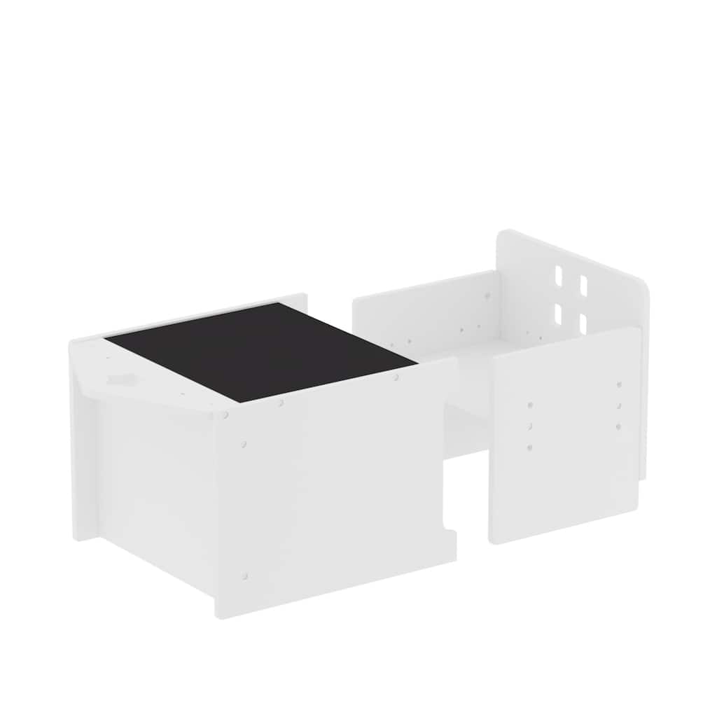 White Kids Table and Chair Set 2 in 1 Convertible Design with Writable Board Adjustable Height Durable MDF for Study and Play