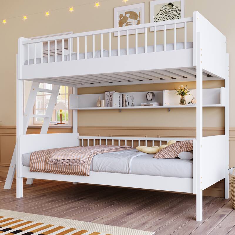 Roomfitters Twin Over Twin Bunk Bed with 3 Storage Shelves and Interchangeable Ladder