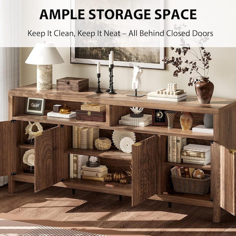 65.8 Inch Fluted Sideboard Buffet Cabinet with 4 Doors with Fluted Door