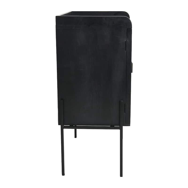Solid Wood Bar Cabinet with Metal Legs and Woven Cane Doors