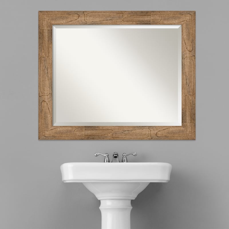 Beveled Wood Bathroom Wall Mirror - Owl Brown Frame