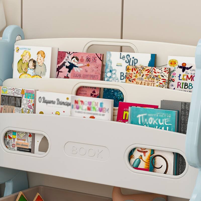 Kids Toy Storage Organizer, Toy Organizer with 2 Tier Bookshelf, Toy Storage with Shelf and 12 Toy Bins