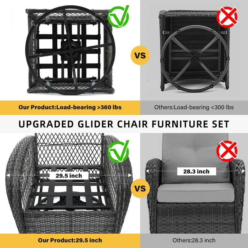 UPHA 6-Piece Patio Outdoor Wicker Swivel Rocking Chair Set with Side Table and Cushions