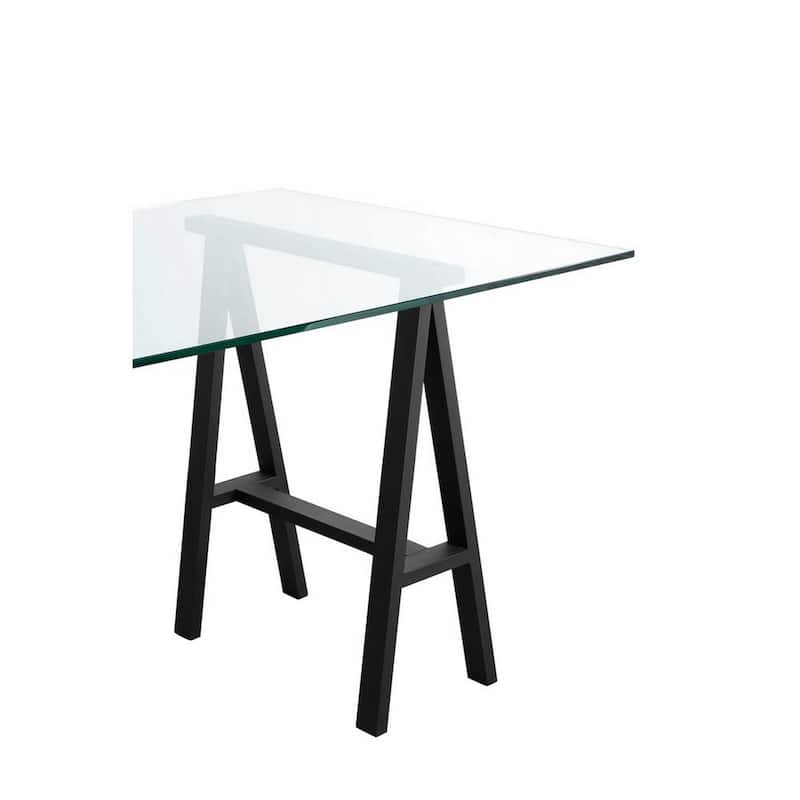 Rani 71 Inch Office Desk, Tempered Glass Top, Modern Black Steel Frame