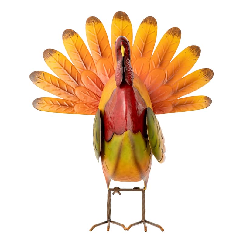 Glitzhome 21.5"H Thanksgiving Metal Turkey Porch Decor (KD)