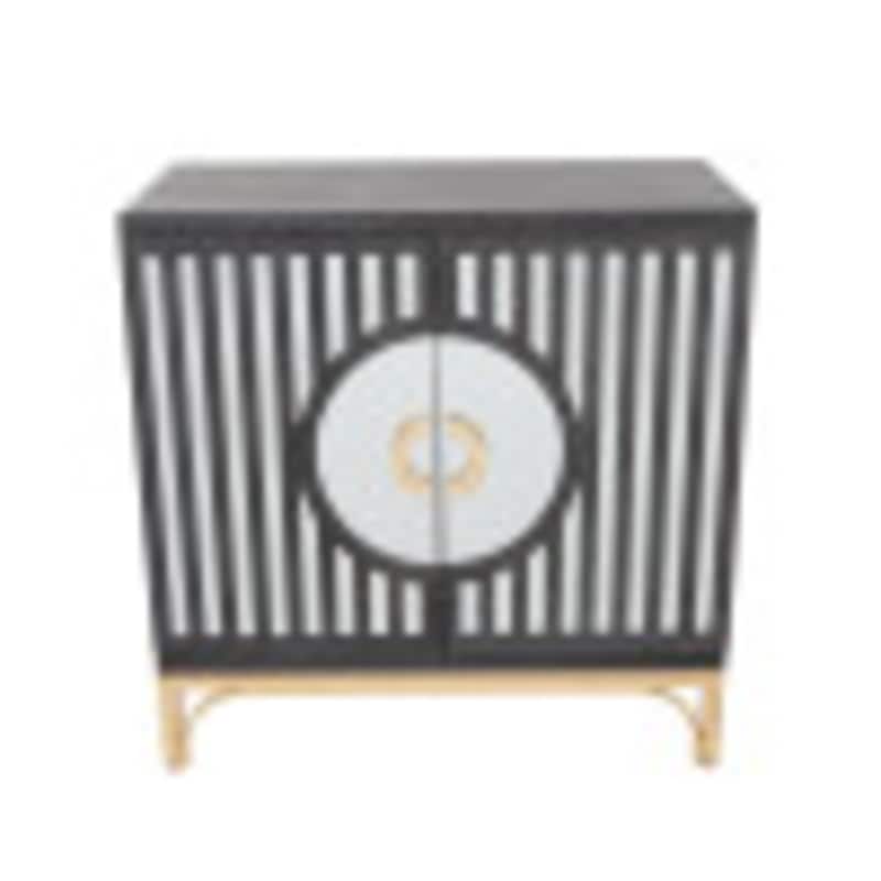 Wooden Geometric 2 Door Cabinet - Black - Roche River Decor - 16"W x 32"L x 32"H - 16"W x 32"L x 32"H - Black
