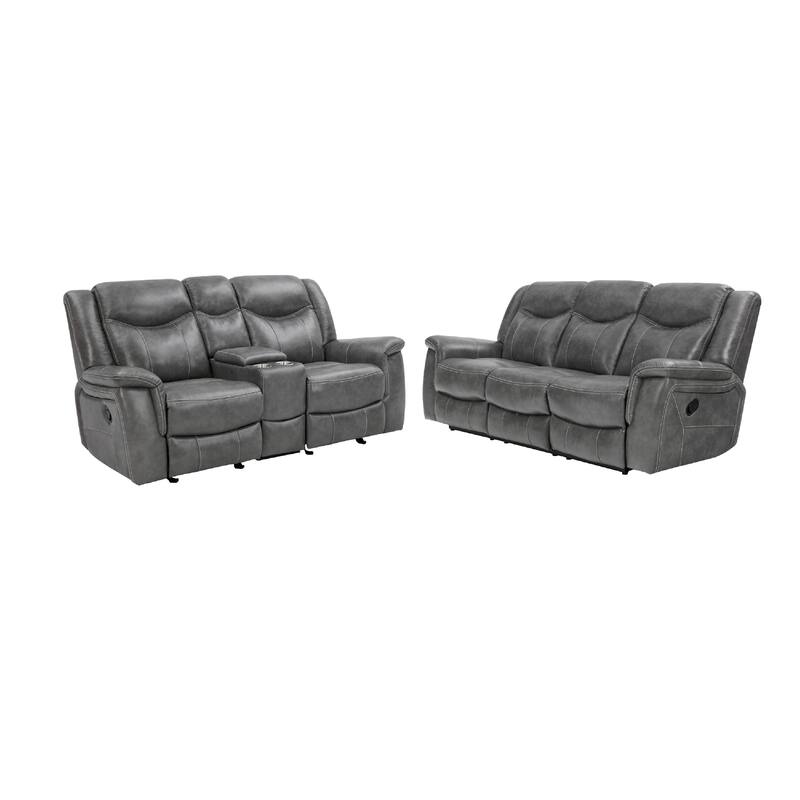 Conie 2pc Manual Recliner Sofa and Loveseat Set, Gray Faux Leather