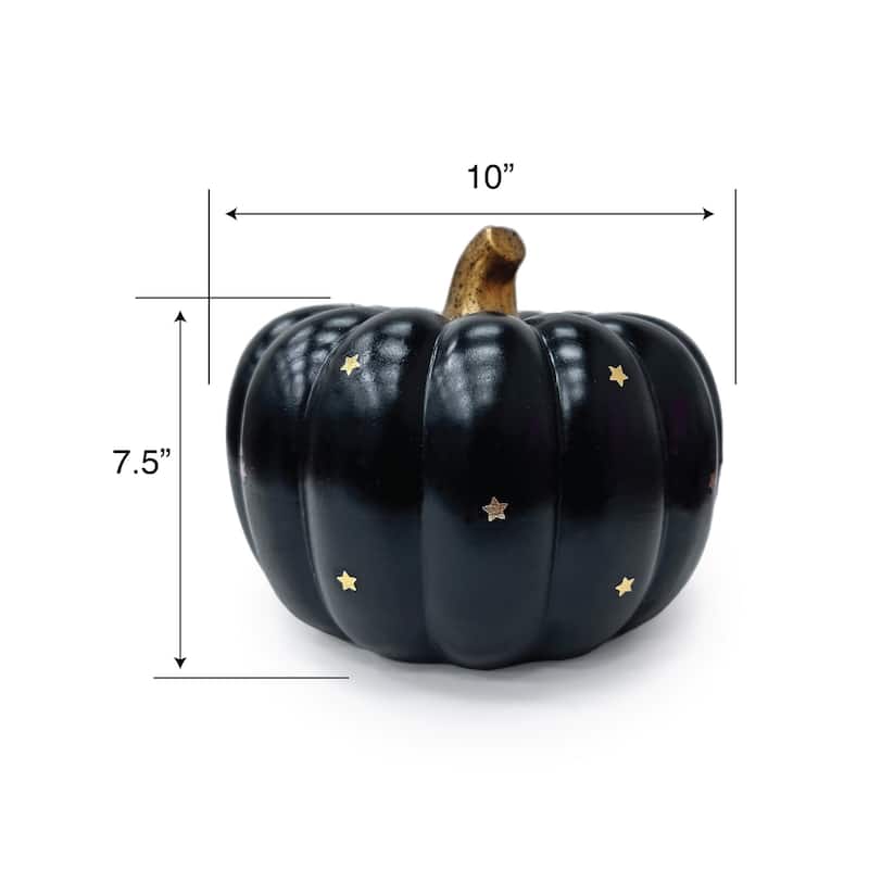 Becki Owens Halloween Pumpkin Decoration - SPOOKY ARTIFICIAL BLACK PUMPKIN with Designs