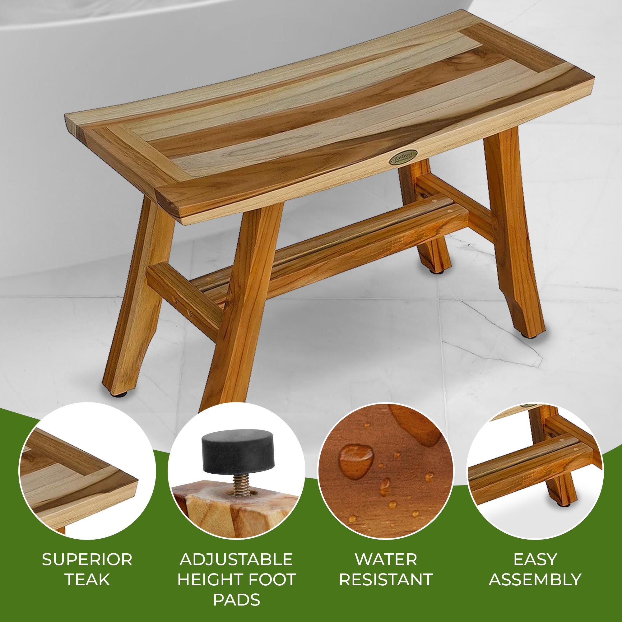 EcoDecors Satori 28 Inch Teak Shower Bench Wooden Bench Teak Shower Stool Bathroom Bench Shower Seats for Adults Bed Bath Beyond 28301065