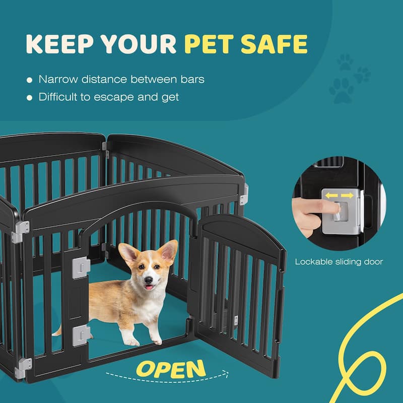 24-Inch Plastic Pet Playpen with Locking Door, Foldable Dog Fence for Indoor and Outdoor Use
