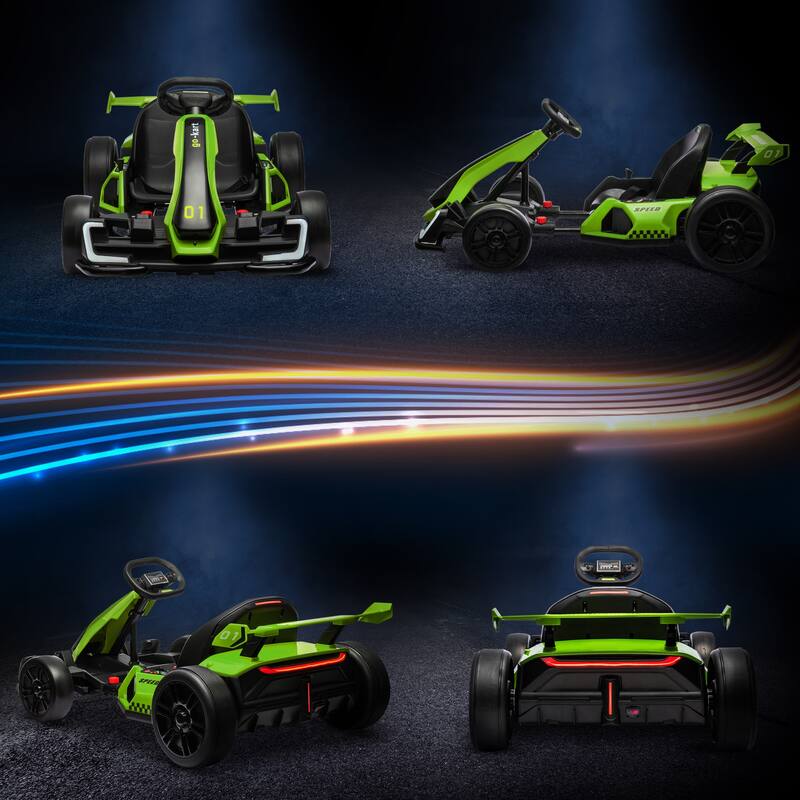 24V 7.5 MPH Kids Electric Go Kart with Adjustable Seat, Drifting Car Ride-On Toy with Music, Lights, for Ages 6-12 - Green