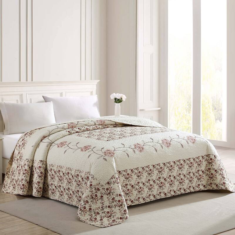Carnation Embroidered Bedspread - Spice - Queen