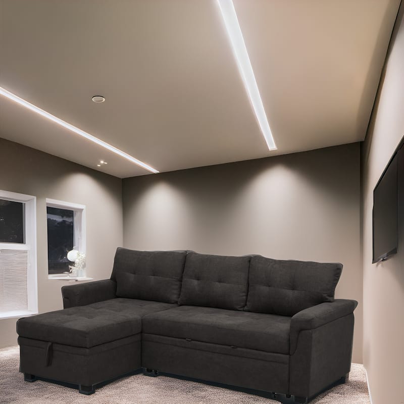 Reversible Sectional Sofa with Pull-Out Sleeper Bed, Hidden Storage Chaise, Durable Legs, - Espresso,Velvet