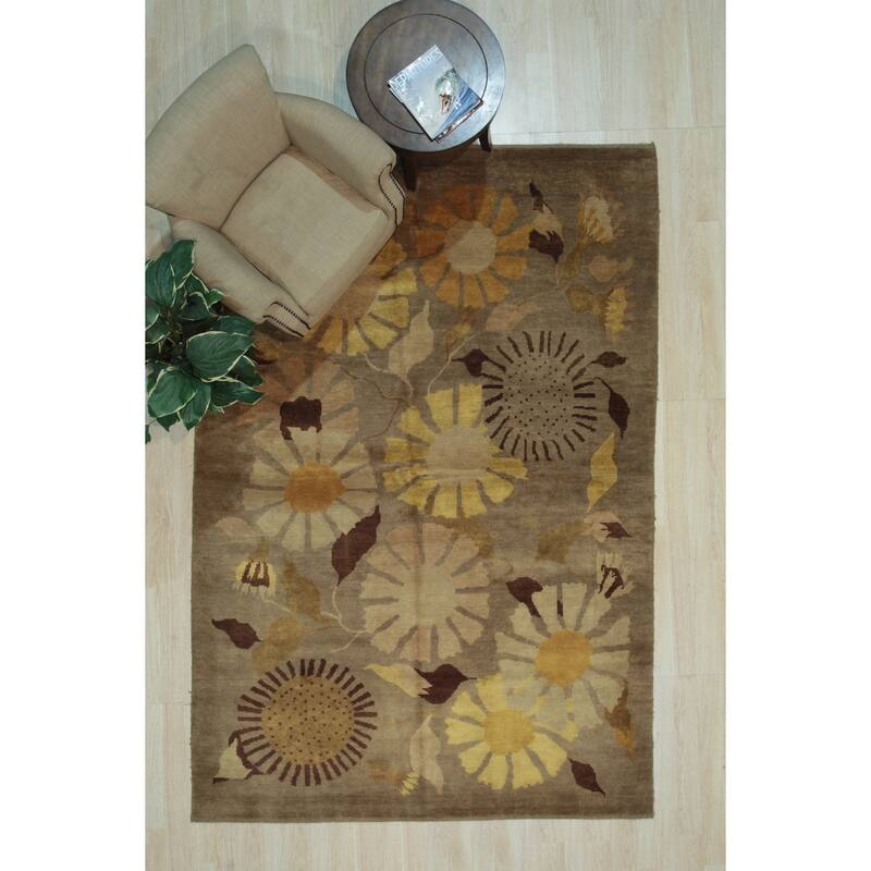 Brown Handmade Wool Transitional Rug 8' x 10' - Hand Knotted Natural Dyes Soft Pile Cotton Foundation - N/A