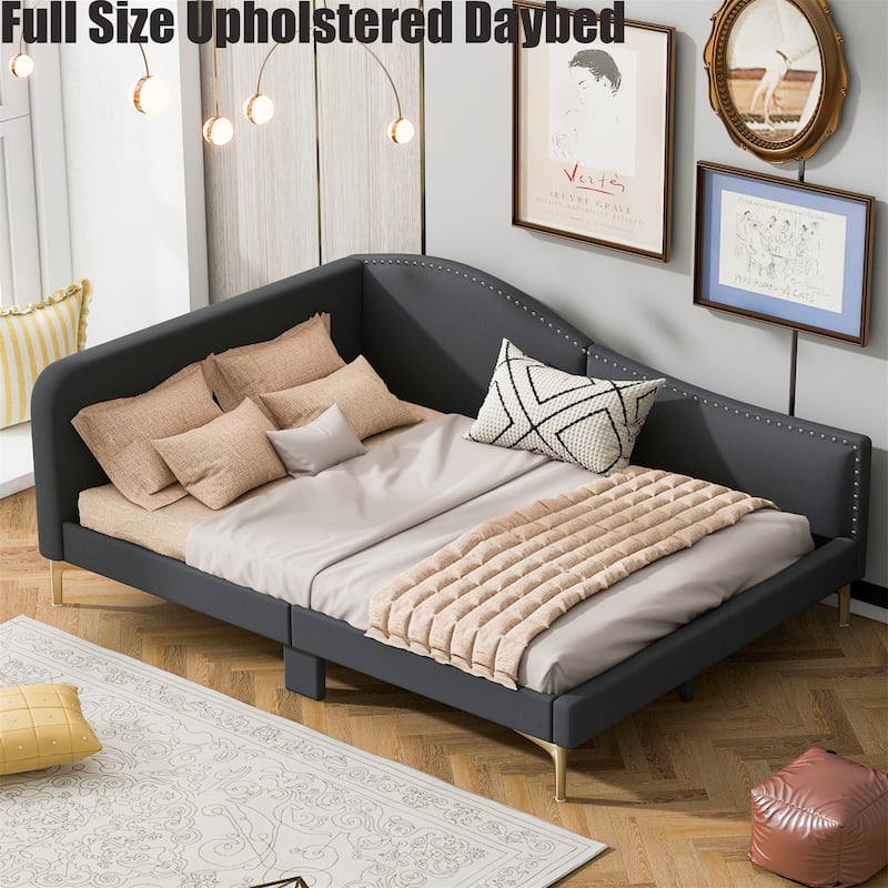 Full Size Upholstered Daybed with Headboard and Armrest