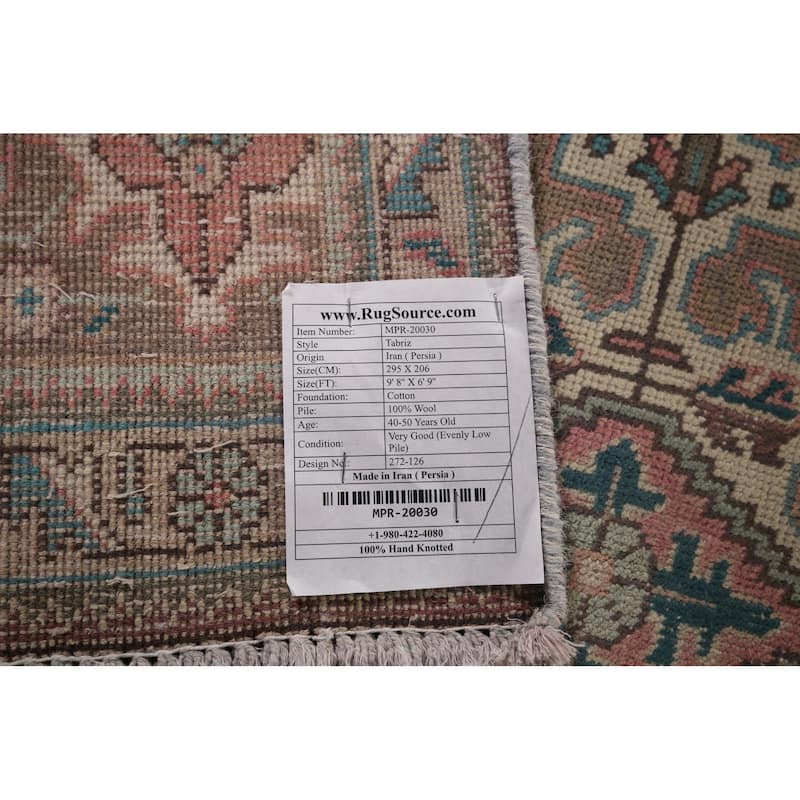 Pink Tabriz Persian Vintage Rug Hand-Knotted Traditional Wool Carpet - 6'9"x 9'8"
