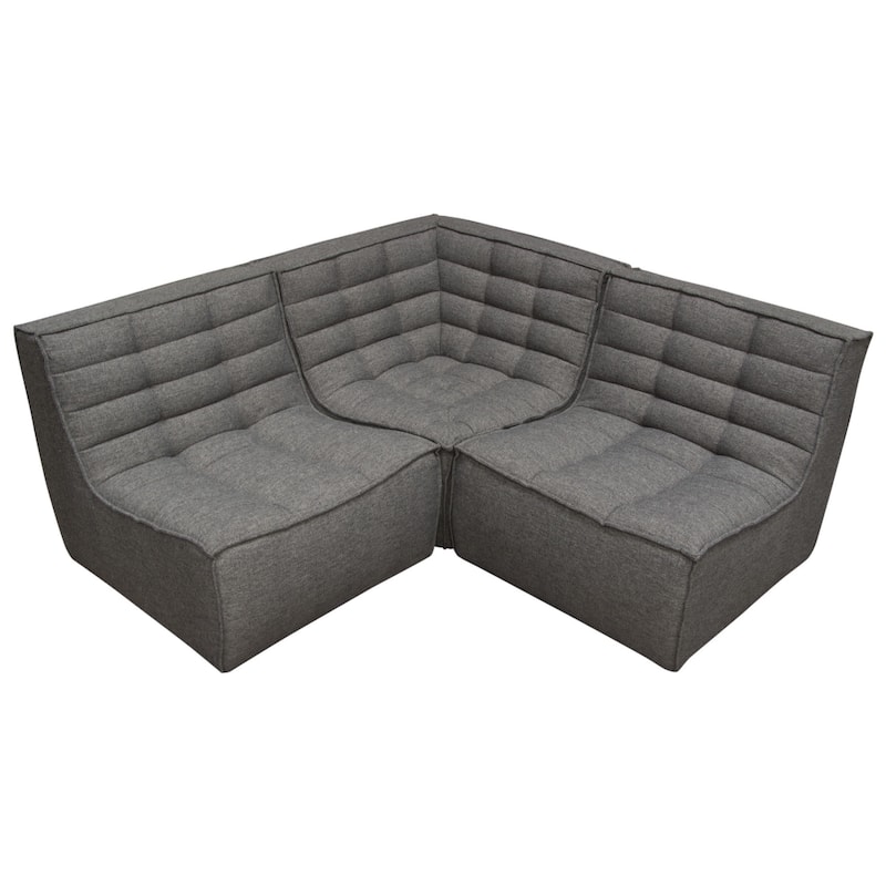 Ema 3pc Modular Sectional Corner Sofa, Grid Tufted Gray Polyester