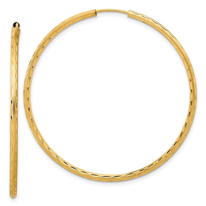 Curata 14k Yellow Gold Polished and Satin and Sparkle Cut Endless Hoop Earrings - 49.4x2mm