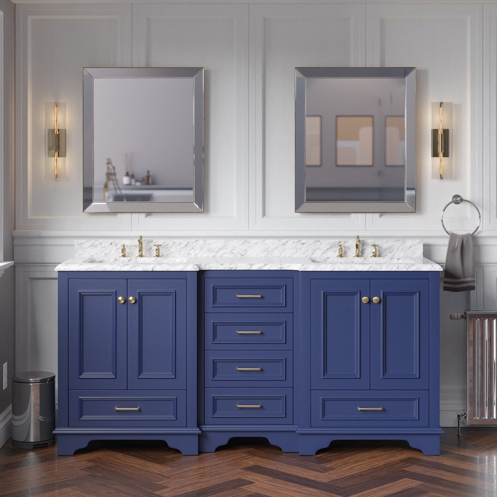 KitchenBathCollection Nantucket 72" Double Bathroom Vanity with Carrara Marble Top