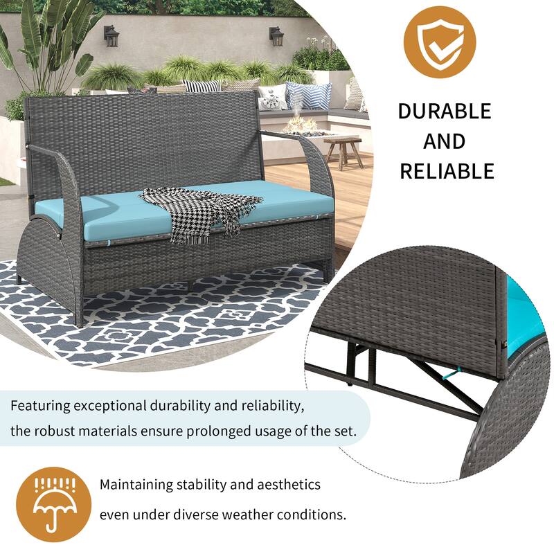 Multi-Functional Outdoor Patio Rattan Loveseat Sofa, Convertible 4-Seats Dining Set