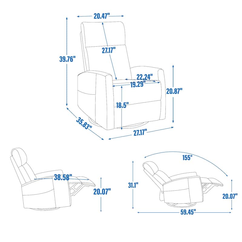 Swivel & Rocking Recliner Chair with Heat & 8-Point Massage