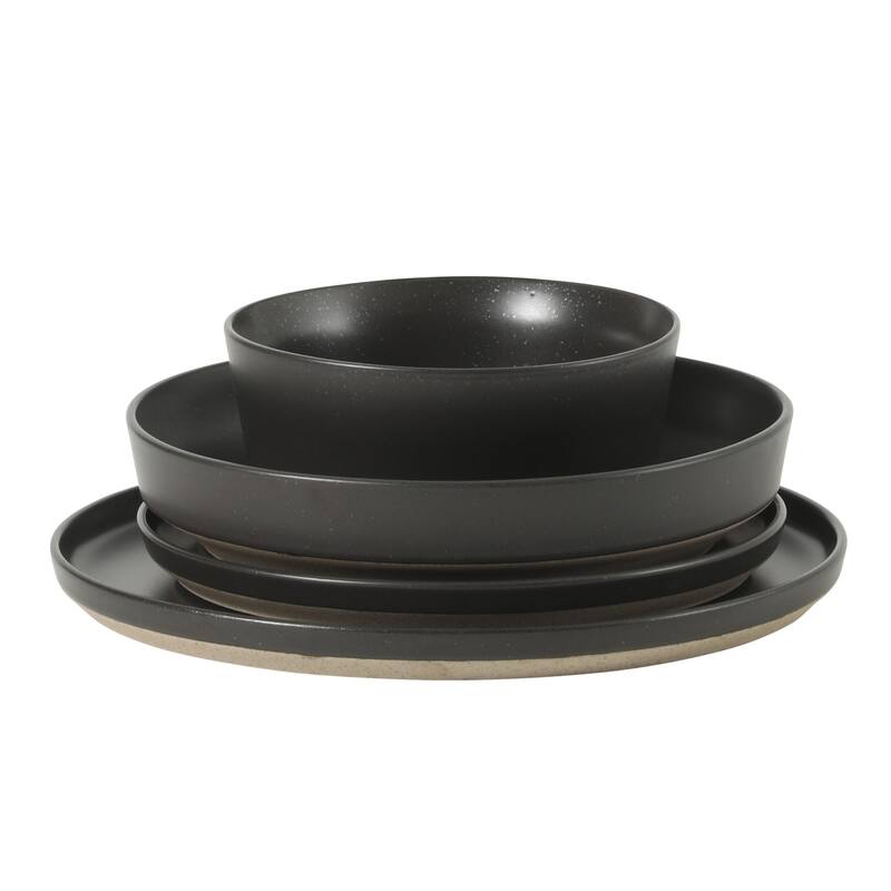 Gibson Elite Overbrook 16-Piece Pottery Clay Stoneware Stackable Dinnerware Set - Plates & Bowls, Reactive Glaze, Service for 4