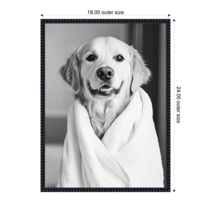 Kate and Laurel Sylvie Golden Retriever Bathroom Towel Robe Black and White Framed Canvas by The Creative Bunch Studio