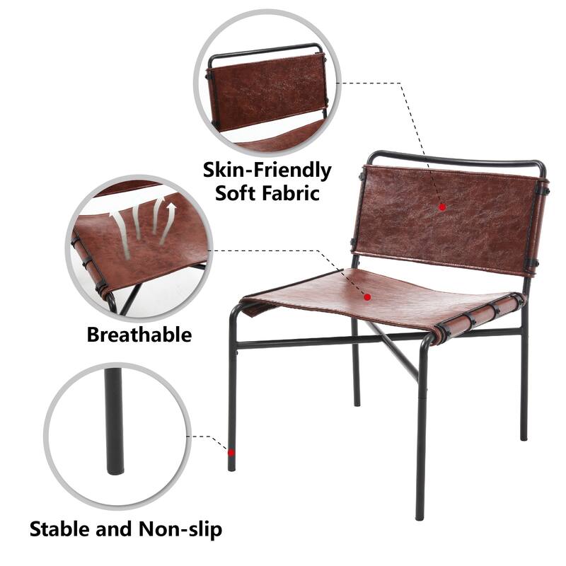 PU Retro Leisure Chairs (Set of 2） with Metal Legs, Water-Resistant Faux Leather, and Armless Design