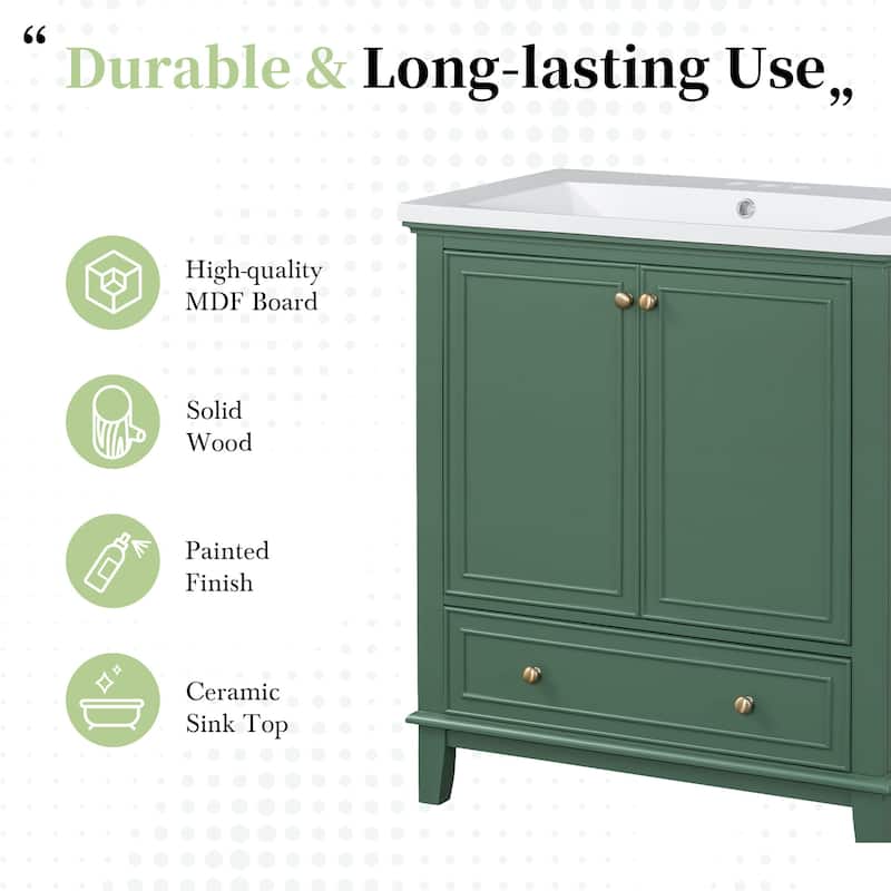 (Base Only) 30" Multi-functional Bathroom Vanity without Sink, with Doors and Drawer