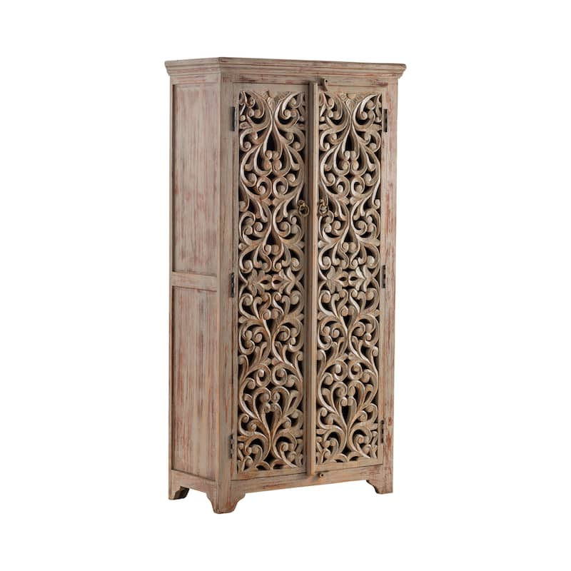 Bengal Manor Hand Carved Mango Wood 2 Door Cabinet - 39.5"W x 18"D x 76"H