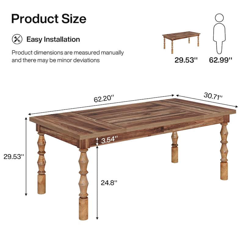 62 Inch Farmhouse Dining Table for 4-6 People, Rectangle Kitchen Dinner Table