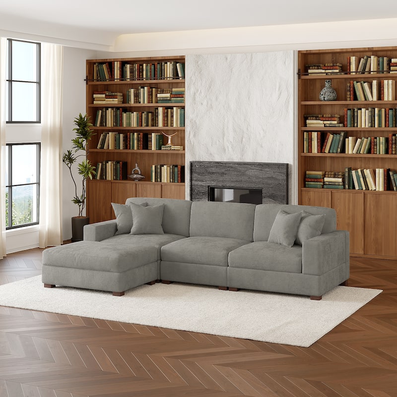 Oversized Chenille Modular Sectional Sofa Living Room Set with Ottoman