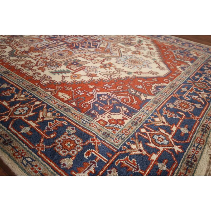 Geometric Heriz Serapi Oriental Area Rug Hand-Knotted Wool Carpet - 7'11"x 9'6"