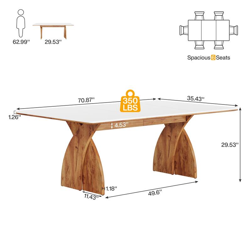 70.8'' Modern Farmhouse Dining Table Kitchen Table with Thickened Top